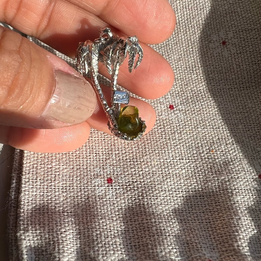 Silver and Green Palm Tree Pendant